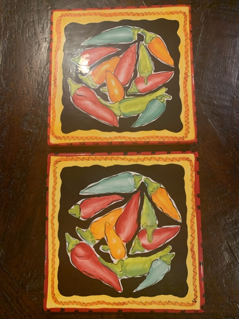 2 Chili Pepper Ceramic Tiles - by Mary Jane Mitchell